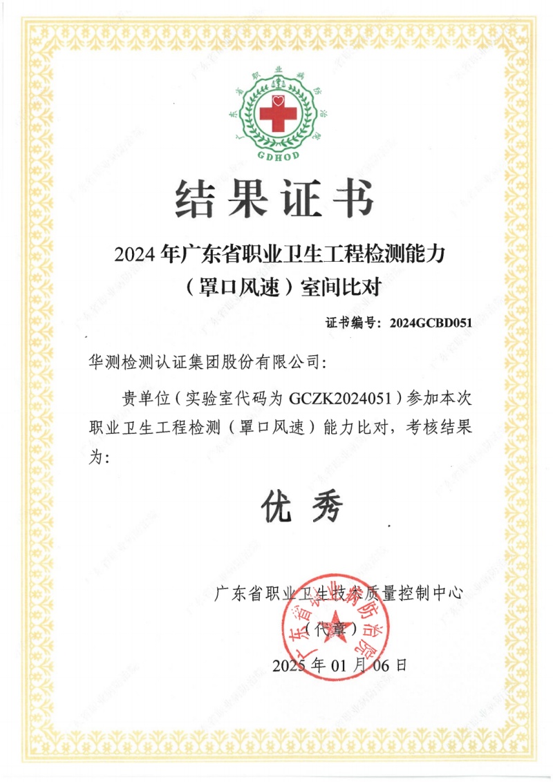 2024年廣東省職業(yè)衛(wèi)生工程檢測能力（罩口風(fēng)速）室間比對結(jié)果：優(yōu)秀
